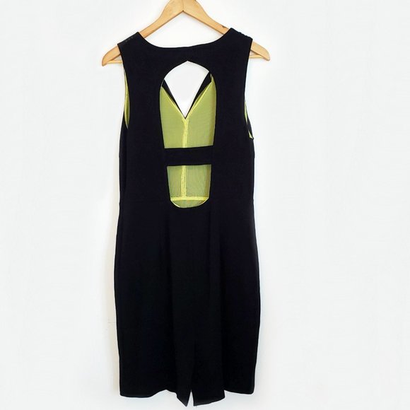 Andrew Marc black dress neon lime lining open back - Picture 4 of 11